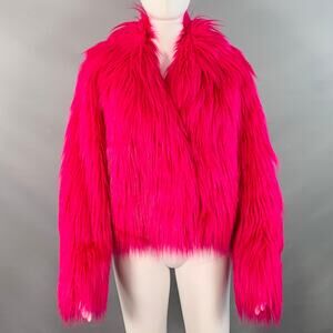 STAND STUDIO Size S Janet Fuchsia Shaggy Modacrylic Blend Faux Fur Jacket